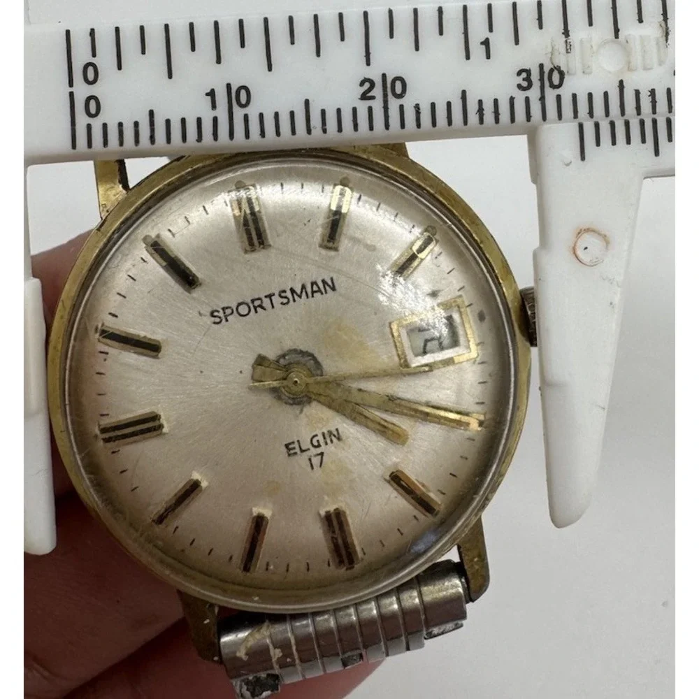 Vintage Elgin Sportsman 17 Jewel Manual Wind Watch Gold Tone Date for Parts